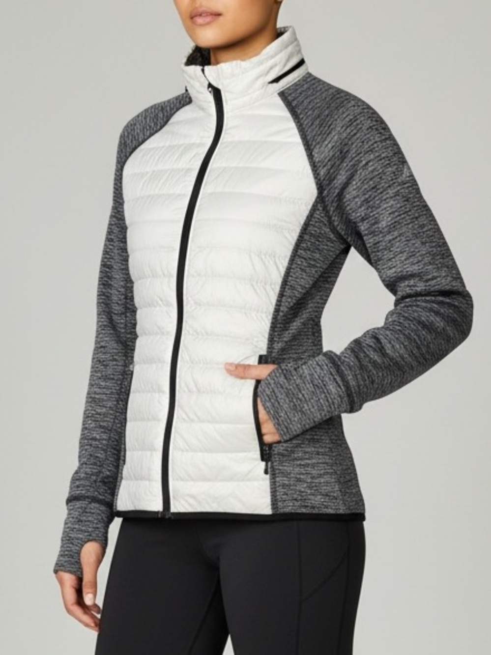 EDDIE BAUER Womens XS Hybrid Quilted Packable Jacket Gray White Lightweight Zip
